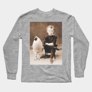 Smoking Boy With Chicken Vintage Bizarre Weird Funny Long Sleeve T-Shirt